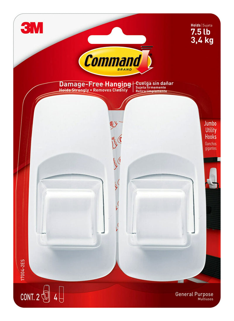 Command Jumbo Wall Hooks Heavy Duty, Holds up to 7.5 lbs, 2 Hooks with 4 Command Strips - NewNest Australia