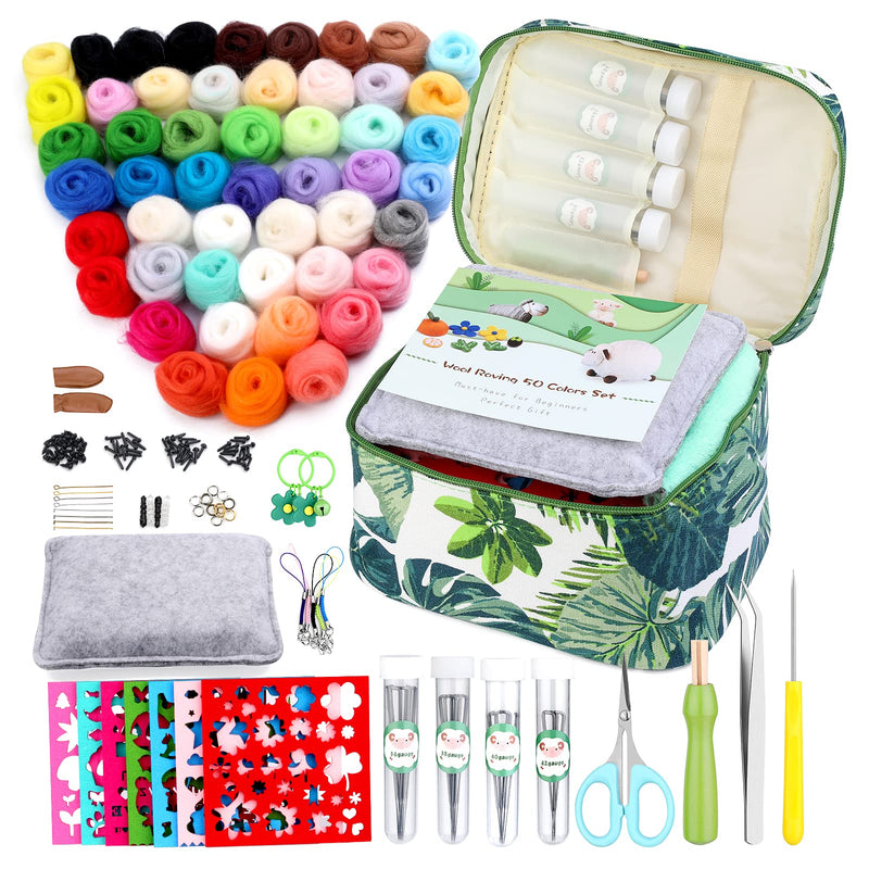 Needle Felting Kit with Exquisite Green Storage Bag, Wool Roving 50 Colors Set, Needle Felting Starter Kit, Needle Wool Felting Tools Kit, Wool Felt Tools for Felted Animal Needle Felting Supplies Medium - NewNest Australia