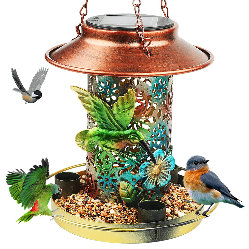 PENXUA Solar Bird Feeder for Outdoors Hunging, Solar Metal Waterproof Outside Wild Bird Feeders,Cardinals Hummingbird Feeders, Gifts for Bird Lovers, Lantern Light, Garden Backyard Decoration Normal - NewNest Australia