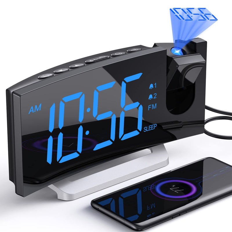 Alarm Clock for Bedroom, FM Clock Radio with 180° Rotatable Projector, Adjustable Brightness for Screen and Projection, Large LED Display, Dual Alarms, 3-Level Volume, Digital Clock with USB Charger - NewNest Australia