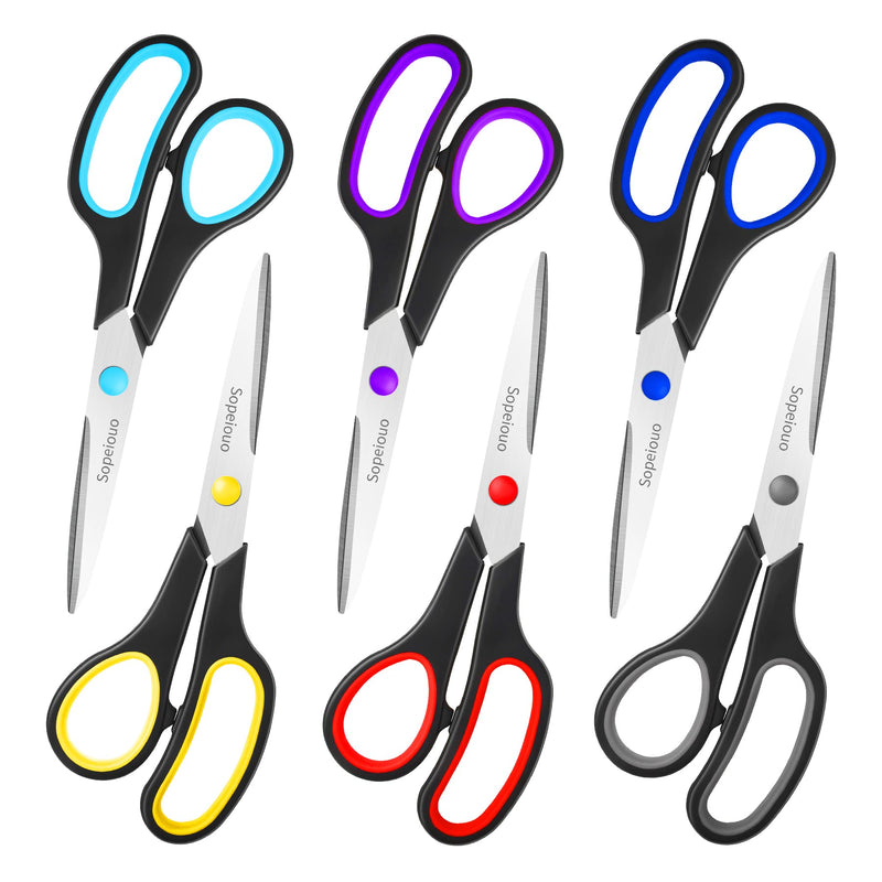 Scissors Set of 6-Pack, 8" Scissors All Purpose Comfort-Grip Handles Sharp Scissors for Office Home School Craft Sewing Fabric Supplies, High/Middle School Student Teacher Scissor, Right/Left Handed - NewNest Australia