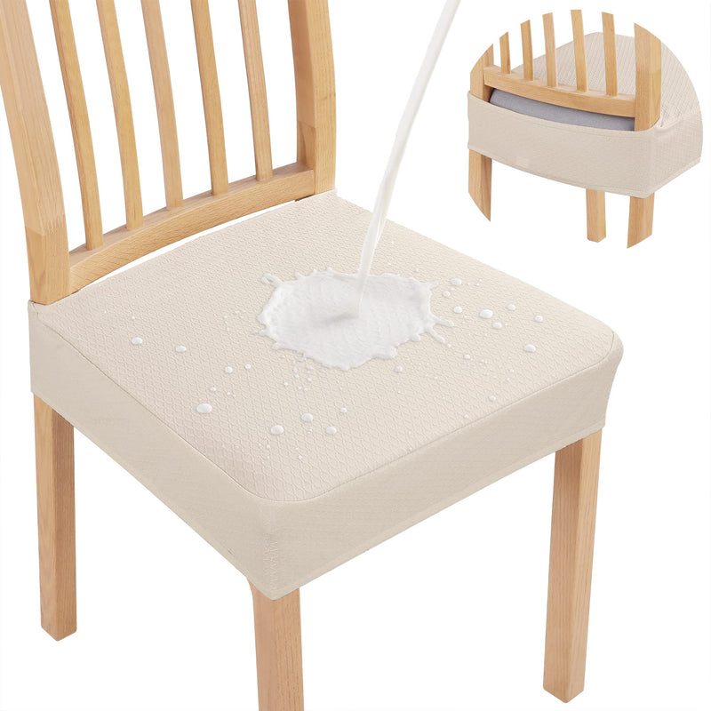 smiry Waterproof Seat Covers for Dining Room Chairs Set of 2, Stretch Jacquard Removable Washable Chair Seat Slipcovers Protector, No Rear Covers, Beige - NewNest Australia