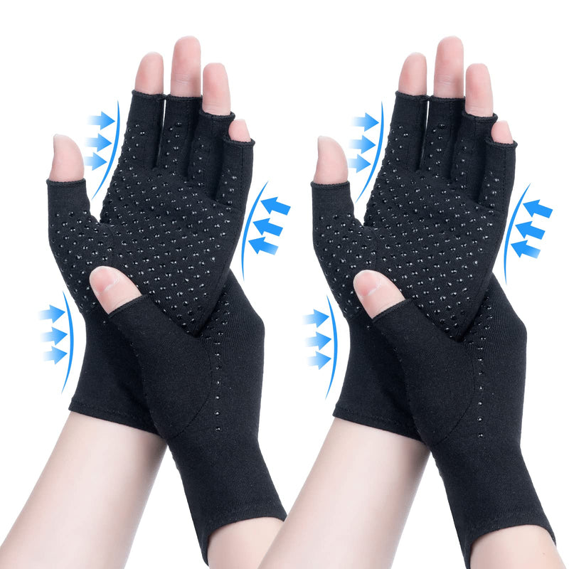 2 Pairs Arthritis Compression Gloves, Relieve Arthritis, Rheumatoid, Osteoarthritis, Carpal Tunnel Pain, Compression Gloves for Arthritis for Women & Men, Anti-Slip Glue dot Gloves for Work (Black,S) Small Black - NewNest Australia