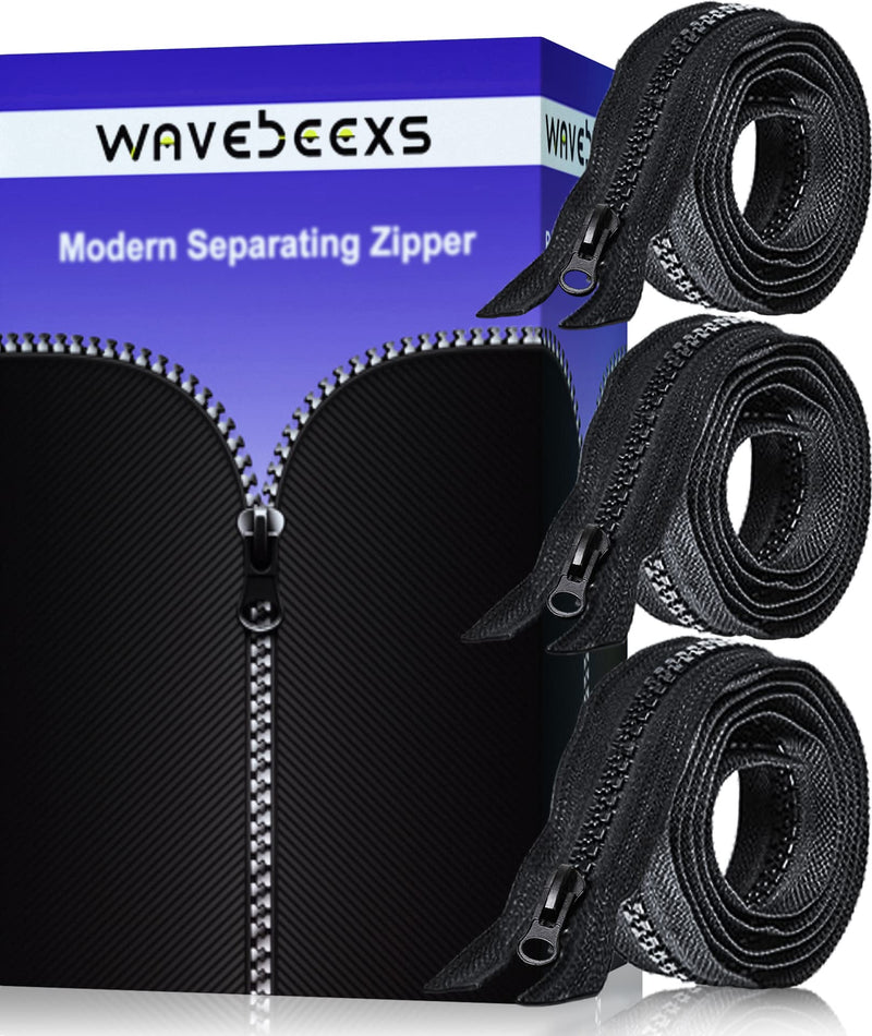 Wavebeexs 26 Inch Jacket Zipper, #5 Durable Zipper for Jacket (3 Piece), Black Plastic Coat Zipper Replacement, Separating Zipper for Coat, Down Jacket, Sweatshirt, Clothes, Parka, and More 26 Inch 3PCS - NewNest Australia