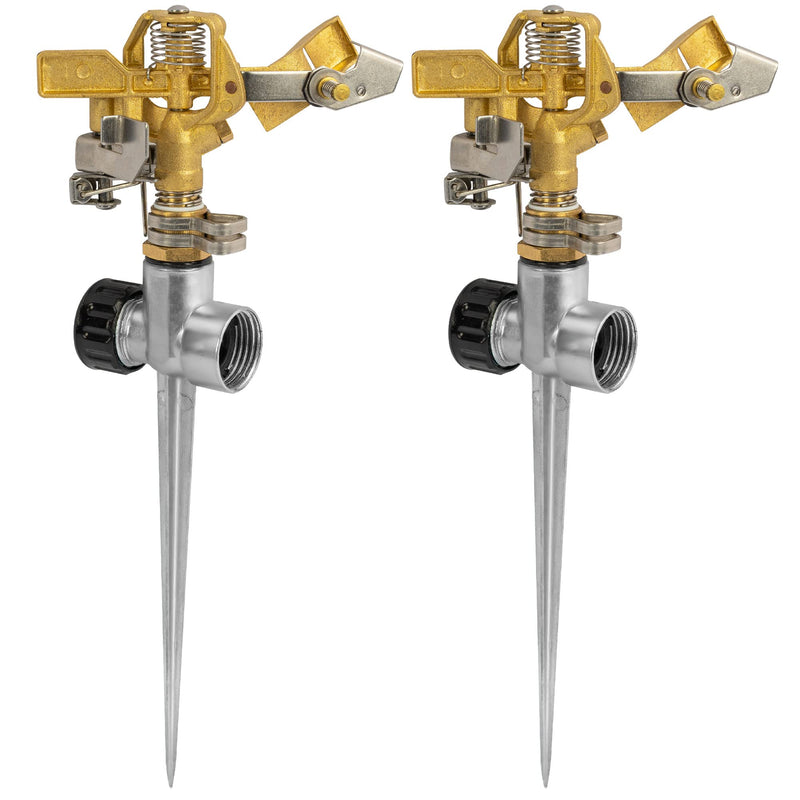 Hourleey 2 Pack Brass Impact Lawn Sprinklers for Yard, Heavy Duty Water Sprinkler Head with Zinc Alloy Spike Base, Adjustable Pulsating Sprinkler for Large Area Lawn Patio Garden - NewNest Australia