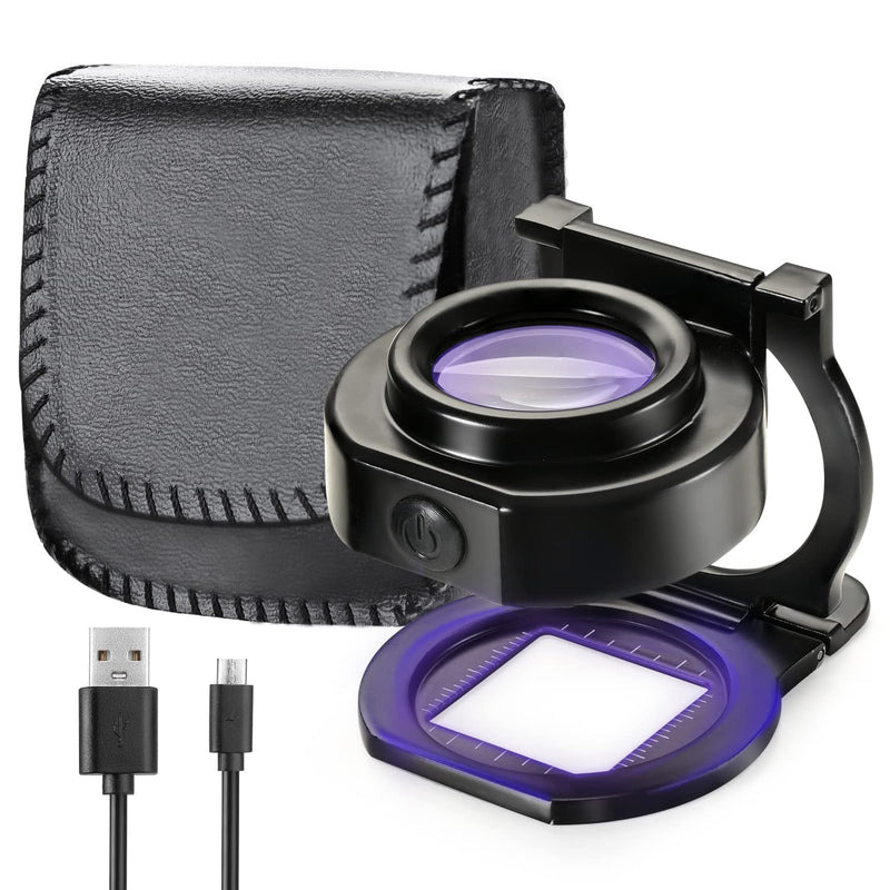 25X Loupe Magnifier with 6 Light, USB Rechargeable Three-Folding Desktop Portable Metal Eye Loupe Scale Sewing Magnifing Glass for Textile Optical Jewelry Tool Coins Currency - NewNest Australia
