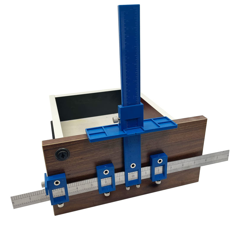 Cabinet Hardware Jig,Adjustable Punch Locator Woodworking Drill Dowelling Guide Template for Installation of Handles, Knobs on Doors and Drawer Pull,Easy Installation. Blue - NewNest Australia