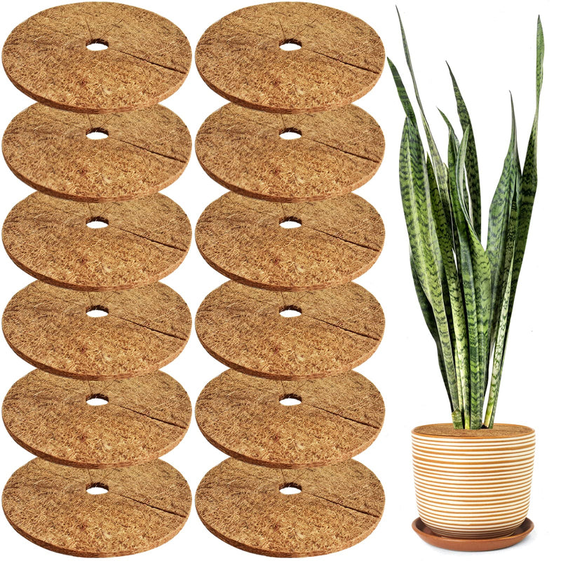 ZeeDix 12 Pcs Coconut Fibers Mulch Ring Tree Protector Mat- 11.8'' Plant Cover Mulch Mat Weed Mats Coco Coir Mulch Ring for Indoor Outdoor Trees, Disc Plant Cover, Flower Pot, Tree Plant Ring Mats 11.8in-12pcs - NewNest Australia