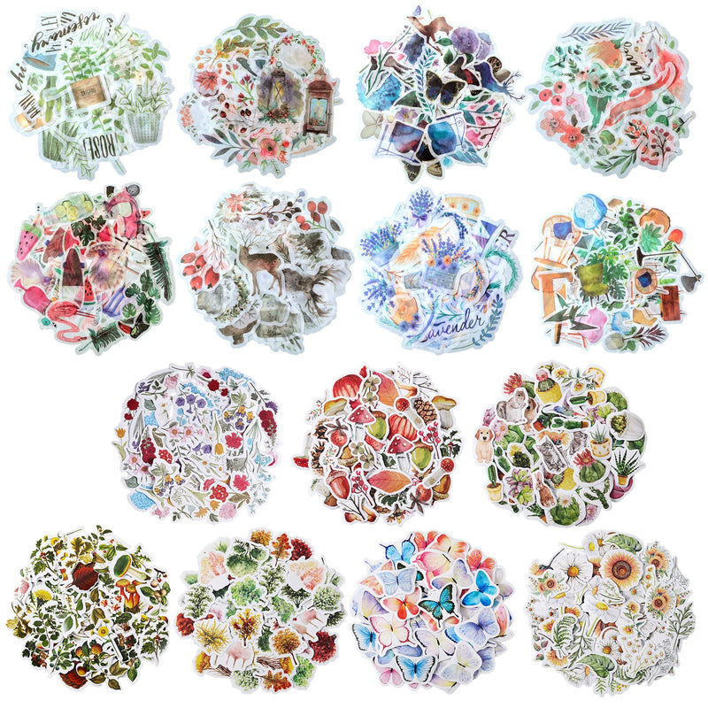 640 Pieces Watercolor Various Theme Stickers Pretty Scrapbook Stickers Including Four Seasons Forest Flower Animal The Sea for DIY Scrapbook Planners Calendars Travel Case Laptop (Adorable Style) Adorable Style - NewNest Australia