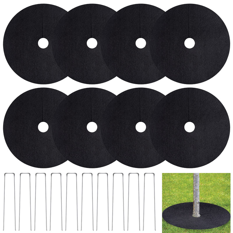 8 Pack Non-Woven Tree Mulch Ring Weed Control, Degradable Tree Protector Weed Barrier Mat Reusable Tree Ring Landscaping with Stakes (16.5Inch) - NewNest Australia