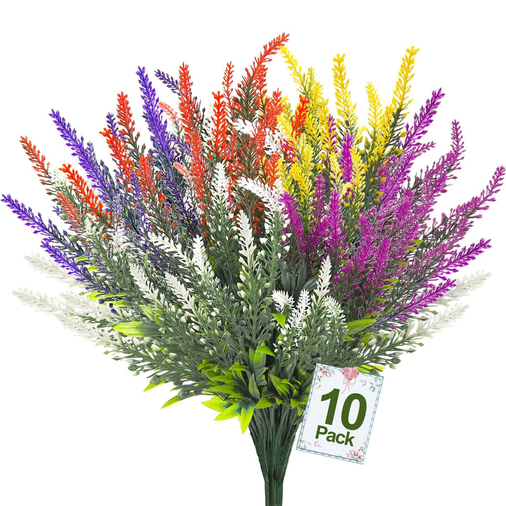 TURNMEON 10 Bundles Artificial Lavender Flowers Outdoor UV Resistant Fake Flowers Faux Plants Plastic Shrubs Outside Garden Porch Window Box Spring Decor(Mixed) Mixed - NewNest Australia