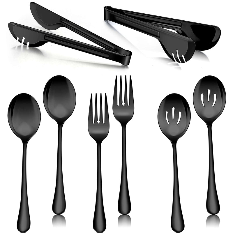 Herogo 8 Pieces Black Stainless Steel Serving Utensils Set, 8.7 Inch Serving Spoons, Slotted Serving Spoons, Serving Forks, 9.4 Inch Serving Tongs for Catering Banquet Buffet Party, Dishwasher Safe - NewNest Australia