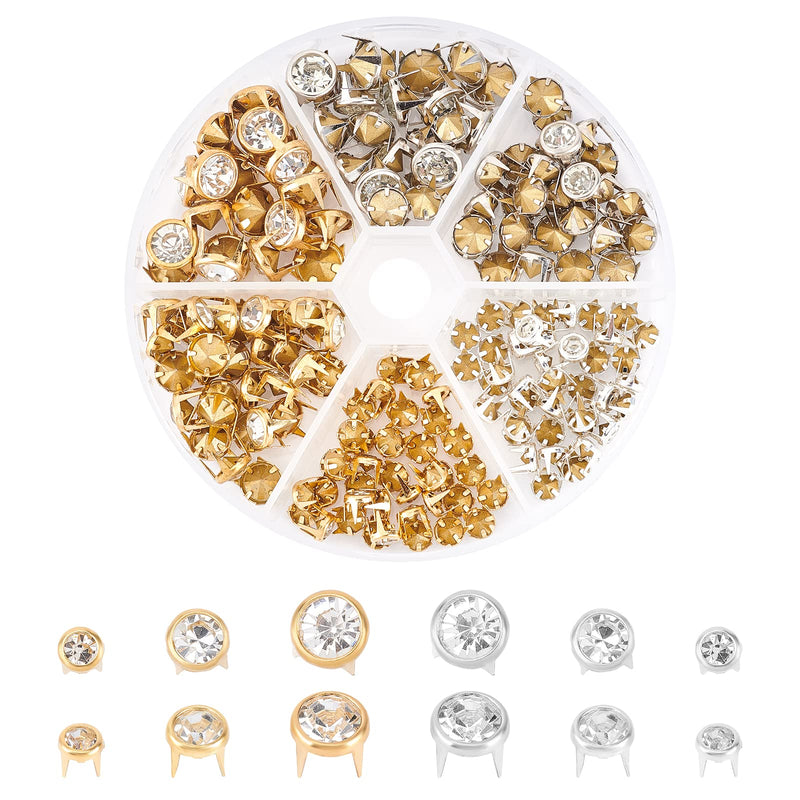 WADORN 180 Pack Rhinestone Rivets Studs, 3 Sizes Rhinestones Nailhead Spikes Spots Studs Metal Spikes Rivets 6/8/10mm Nailhead Studs Claw Beads Spikes Rivets for Leather Craft DIY Making - NewNest Australia