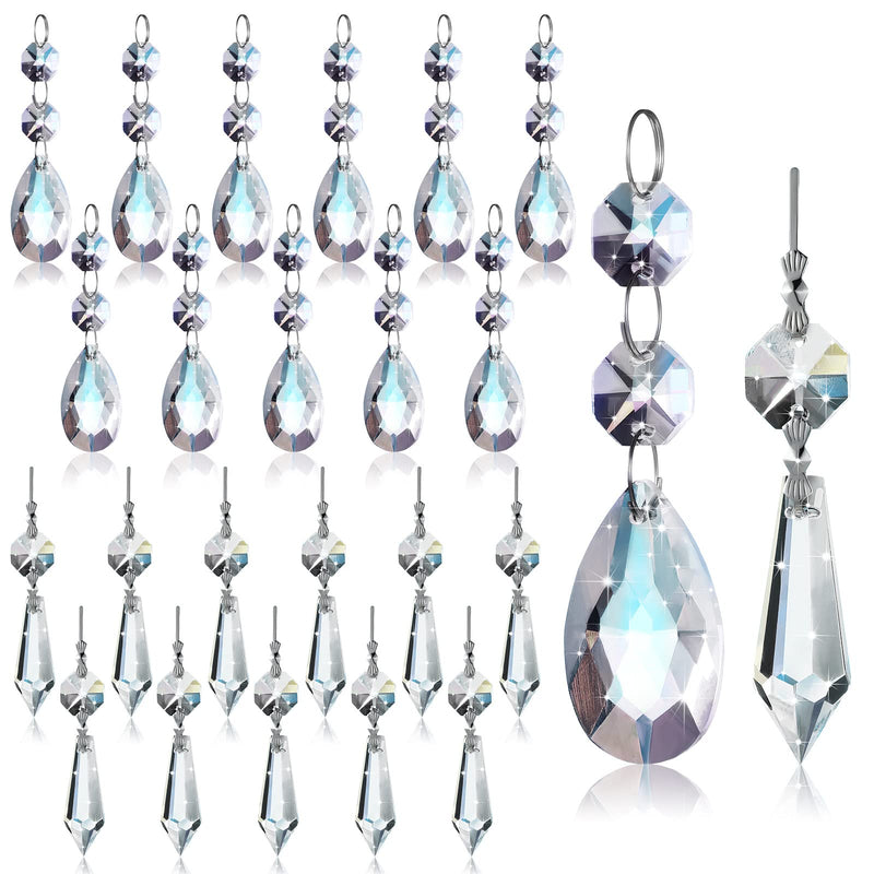 Potchen 24 Pcs Chandelier Crystal Prisms Pendants Set 38 mm Clear Teardrop Icicle Chandelier Crystals Parts Replacement Crystals for Lamps and Chandeliers with Octagon Glass Bead - NewNest Australia