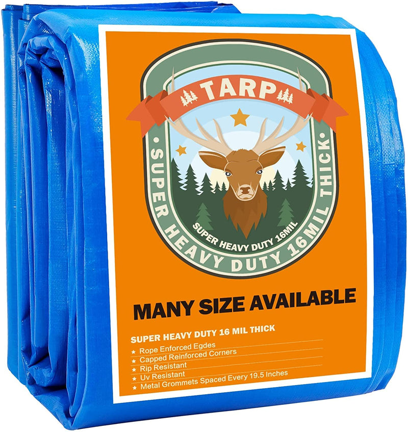 Blue Tarp, Tarps Heavy Duty Waterproof 4x6, Waterproof Plastic Poly 16 Mil Thick Tarpaulin with Metal Grommets Every 19.5 Inches - Emergency Rain Shelter, Outdoor Cover, and Camping Use 4'x6' - NewNest Australia