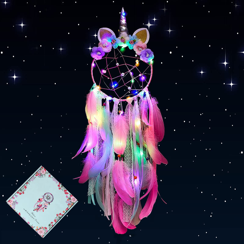 Unicorn Dream Catcher with Colorful Led Light for Girls Boys Bedroom Wall Decor Hanging Ornament Festival Gift - NewNest Australia