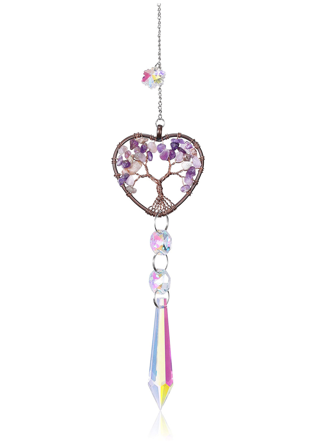 CrystalTears Amethyst Crystal Suncatcher Chakra Tree of Life Sun Catchers Crystal Car Hanging Ornament Heart Shaped Rainbow Maker for Window Wall Garden Decor Heart-amethyst - NewNest Australia