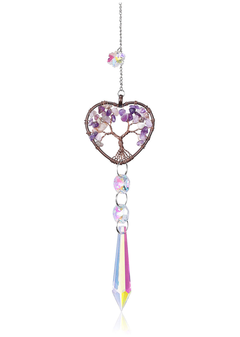 CrystalTears Amethyst Crystal Suncatcher Chakra Tree of Life Sun Catchers Crystal Car Hanging Ornament Heart Shaped Rainbow Maker for Window Wall Garden Decor Heart-amethyst - NewNest Australia