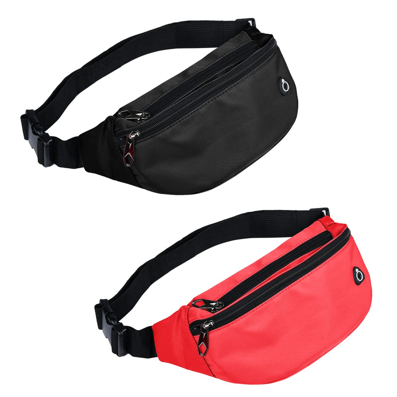 2 Packs Fanny Packs for Men and Women, Waterproof Sports Waist Pack Bag for Travel Hiking Running Hands-free … … Black+Red - NewNest Australia