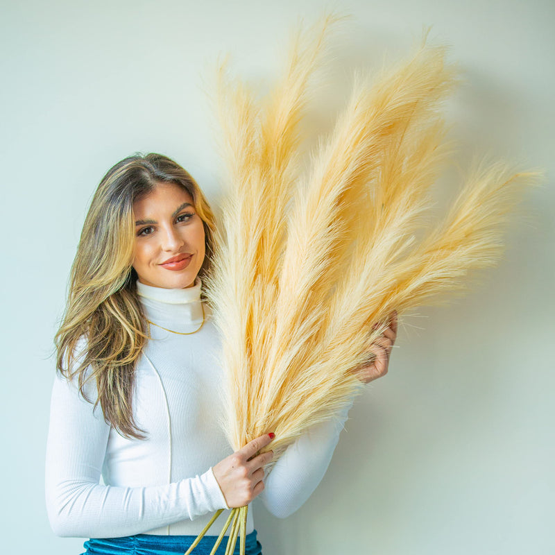 Aurora Prime Faux Pampas Grass Decor Tall Set of 3 Pcs-43 Inches Non Shedding Artificial Pampas Grass Large - Pompas Fluffy Floral Pompous Grass Beige Branches for Vase Home Office Wedding Room Décor - NewNest Australia