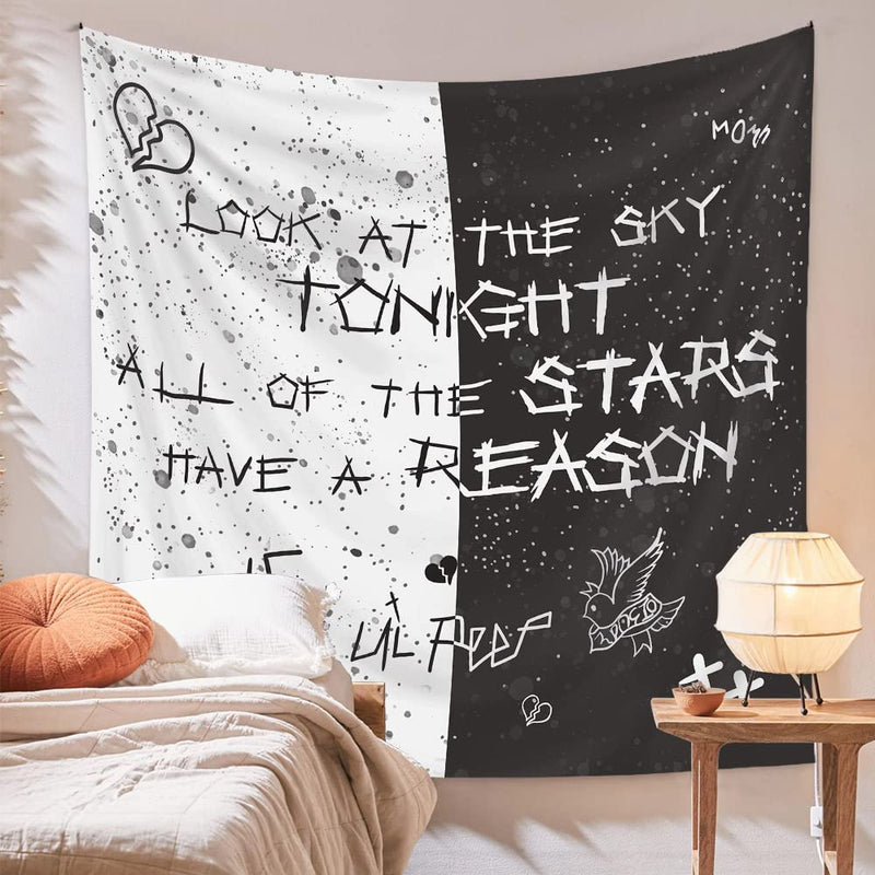 Rapper Wall Tapestry Lil Peep Tapestries Juice Wrld Black and White Star Tapestry for Bedroom Dorm Hip Hop Home Decorations Wall Hanging 60'' X 50'' - NewNest Australia