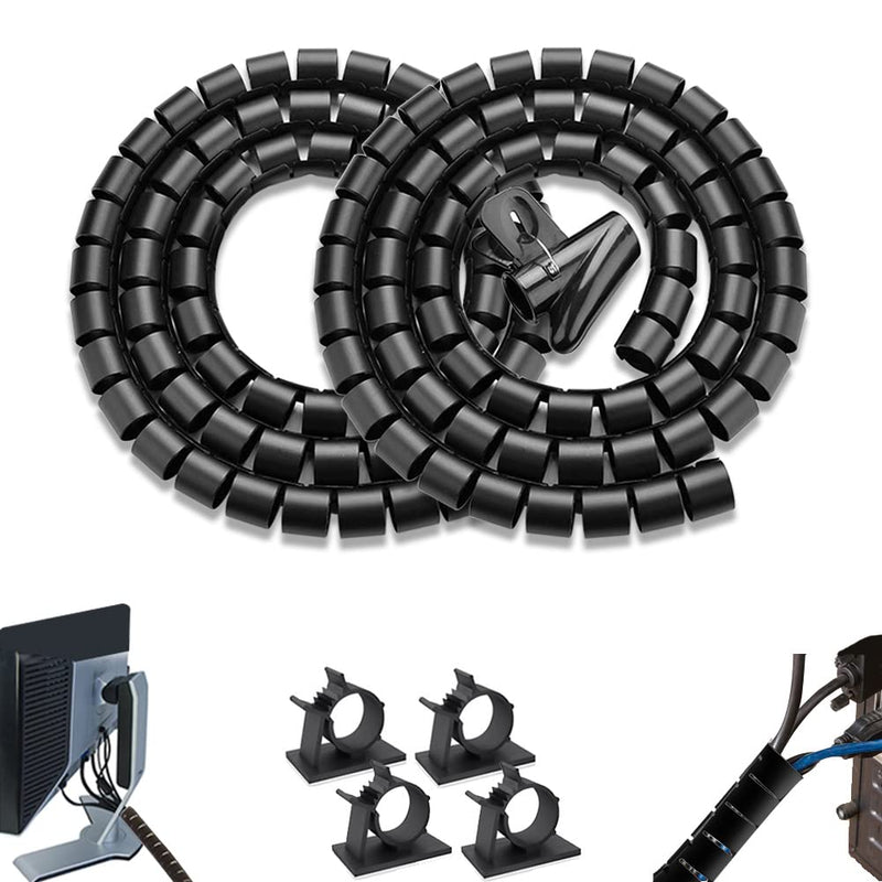 Fanoshon PC Cable Management Sleeve Tube Desk Cord Organizer 2 PCS Black, 7/8 inch -5 ft Cover Wrap Easy to Install Messy Wire Solution for TV Office Computer, Pet Chew and Bite Proof Cable Protector 22MM BLK02 - NewNest Australia