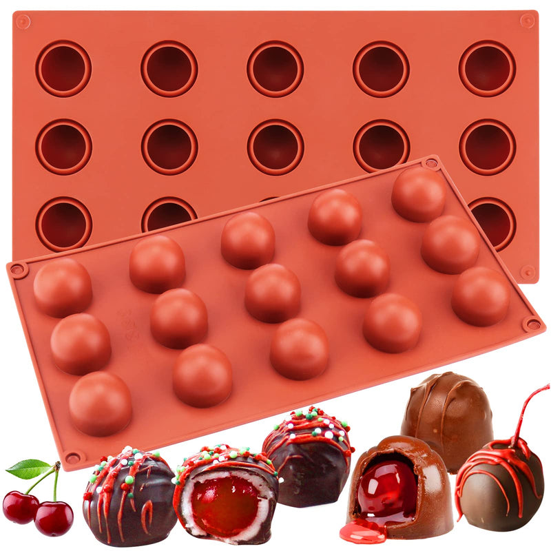 Palksky 2 Pcs Silicone Molds for Chocolate Covered Cherries Making, 15-Cavity Candy Baking Molds for Chocolate Truffles, Fat Bombs, Bite Size Snack, Pudding, Mini Sphere Cookies, Jello, Butter Ball - NewNest Australia