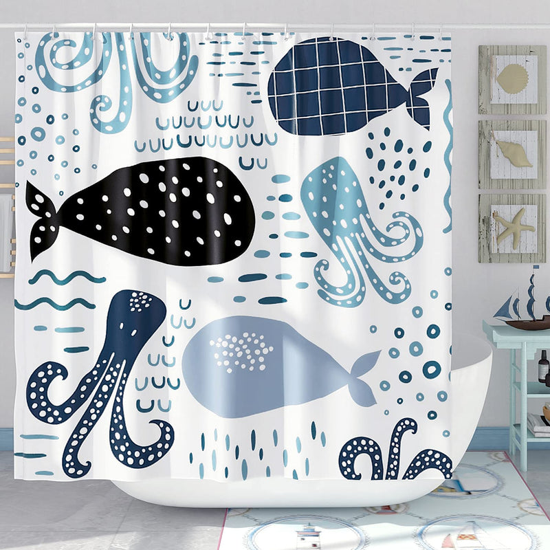DESIHOM Ocean Shower Curtain Kids Nautical Shower Curtain Cartoon Whale Octopus Shower Curtain Sea Animal Shower Curtain Funny Underwater Shower Curtain 62x72 Inch Multi - NewNest Australia