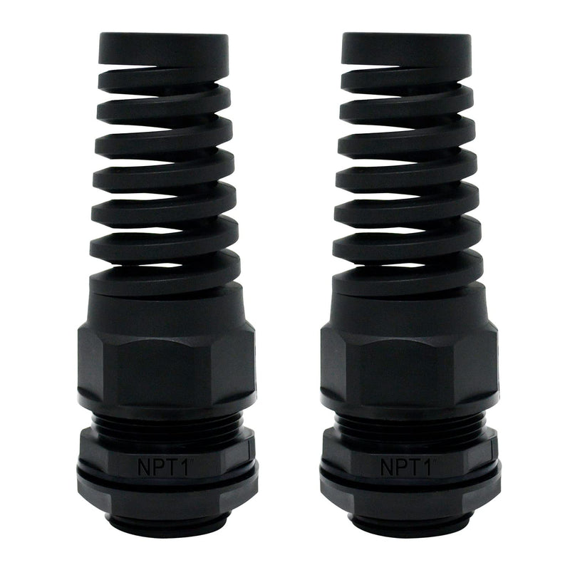 LeMotech 2Pcs NPT 1" IP68 Waterproof Cable Gland Flex Spiral Strain Relief Black Nylon Joint with Gaskets for 18-25mm Wire Thread NPT 1" (2-Pack) - NewNest Australia