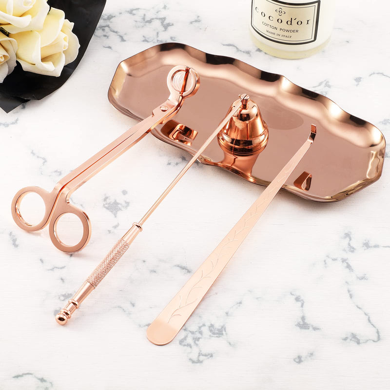 Candle Snuffer Set, 4 in 1 Candle Accessory Kit - Candle Snuffer, Candle Wick Trimmer, Candle Wick Dipper Plus Storage Tray, Candle Care Tools, for Candle Lovers - Rose Gold - NewNest Australia