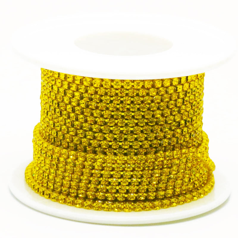 Towenm 1 Roll 10 Yards Rhinestone Chain, 2mm Crystal Rhinestones Close Chain Roll, Sew on Crystal Rhinstone Chain Trim, Crystal Claw Cup Chain (Citrine / Lemon Yellow, SS6 / 2mm) Citrine / Lemon Yellow - NewNest Australia