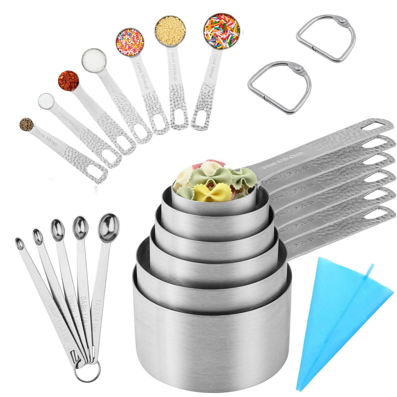 Measuring Cups and Spoons Set of 20, 18/8 Stainless Steel Measuring Cups Spoons, Kitchen 6 Measure Cups and 7 Measuring Spoons 1 Leveler 5 Mini Measuring Spoons, Baking Measurement Cups Spoons A: Siliver-20 Pieces - NewNest Australia