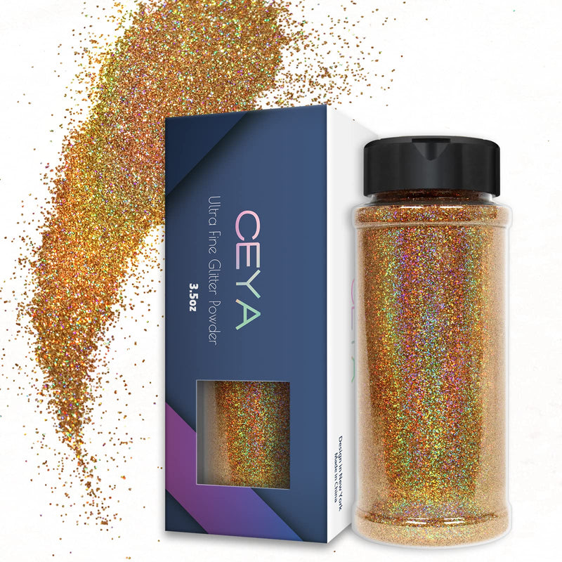 Ceya 3.5oz/ 100g Holographic Ultra Fine Glitter Powder Diamond Laser Gold Glitter 1/128” 0.008” 0.3mm for Slime Epoxy Resin Craft Tumbler Jewelry Nail Festival Makeup Scrapbook Painting Wedding Cards - NewNest Australia