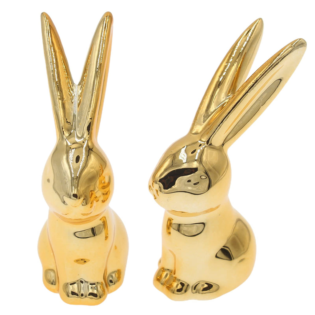 Hananona 2 Pcs Ceramic Animal Figurines Ornaments, Gold Ceramic Rabbit Bunny Home Decor Sculptures and Statues Handmade Artware Gifts (Gold Bunny, 2) Gold Bunny - NewNest Australia