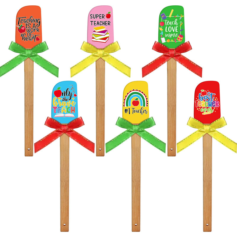 6 Sets Funny Baking Tool Silicone Spatula with Colorful Ribbon Bows Teacher Gift Set Colorful Teacher Appreciation Week Crafts Cute Spatula Silicone Spatula with Wooden Handle for Graduation Supplies - NewNest Australia