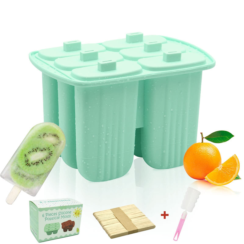 Bongpuda Popsicle Molds with Sticks 6 Pieces Silicone Ice Pop Molds BPA Free for Kids, Homemade Popsicles, DIY Frozen Popsicle with Silicone Funnel and Cleaning Brush (Green) Green - NewNest Australia