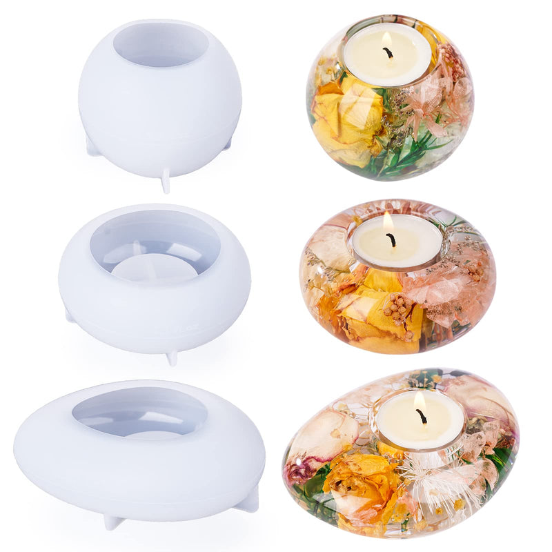 LET'S RESIN Tealight Candle Holder Resin Molds,3Pcs Tea Light Candle Holder Silicone Molds for Resin Including Round, Flat Round, Pebble, Resin Epoxy Molds Silicone for DIY Home Décor - NewNest Australia