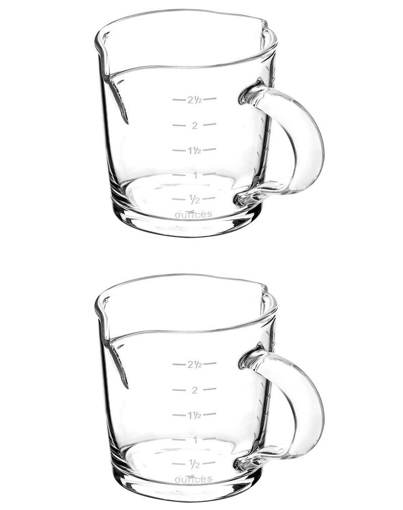 QWORK Espresso Shot Glass with Handle, 2 Pack 3-Ounce Double Spout Glass Measuring Cup Triple Pitcher Milk Cup with Two Scales (OZ&ML) - NewNest Australia