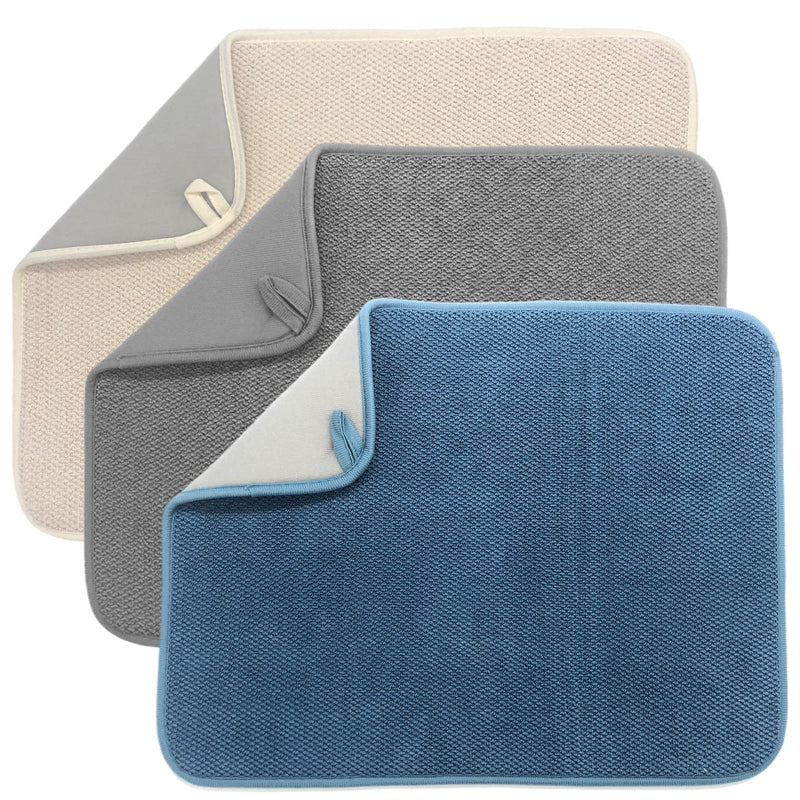 3 Pack Dish Drying Mat,Absorbent Microfiber Dishes Drainer Mats for Kitchen Counter Large Size 19 X 14.5 Inch,Dish Drying Pad(Beige/Grey/Blue) 3 pack Beige/Grey/Blue - NewNest Australia