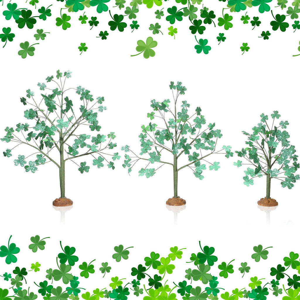 3 Pieces St. Patrick's Day Decor St. Patrick's Day Village Trees Luck Clover Village Tree Accessories Shamrocks Bare Branch Artificial Tree for Home Shelf Decor Irish Festival Holiday Party Display - NewNest Australia