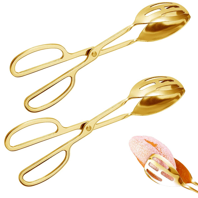 2 Pieces Buffet Salad Tongs for for Kitchen Serving and Cooking Stainless Steel Food Scissor Tongs Catering Tongs Bread Tongs Cake Tongs Bake Tongs Steak Barbecue Tongs(Gold) Gold - NewNest Australia