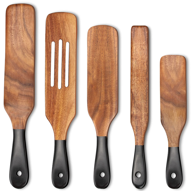 5 Pcs Acacia Wood Spurtle Kitchen Tool Flat Spatula Slotted Turner Spoon Cooking Utensils on TV Best Wooden Spatula Spurtle Set for Serving, Cake, Baking, Burger Spatulas - NewNest Australia