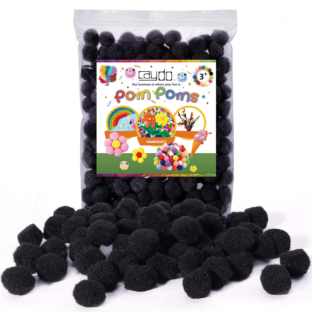 Caydo 200 Pieces Black Craft Pom Poms, 1 Inch Fuzzy Pompom Puff Balls for Arts and Crafts Projects Making and Decorations - NewNest Australia