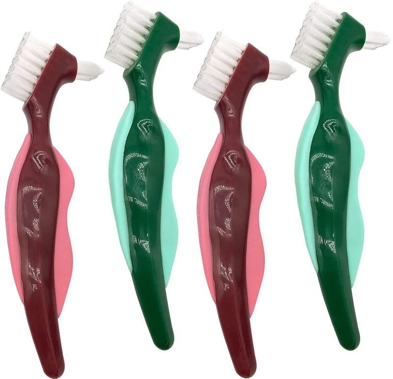 Premium Hard Denture Brush Toothbrush, Cleaning Brush, Multi-Layered Bristles & Portable Denture Double Sided Brush, Denture Care (Pack of 4) - NewNest Australia