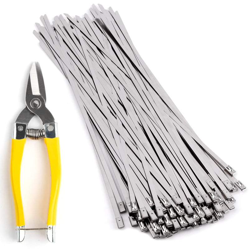 100 Pieces 11.8 Inches Metal Cable Zip Ties 7 Inch Miter Shears Suit?Metal Cutting Shears for Cutting Stainless Steel Cable Ties -Suitable For Gardens, Farms, Chain Link Fences, Vehicles, Etc. - NewNest Australia