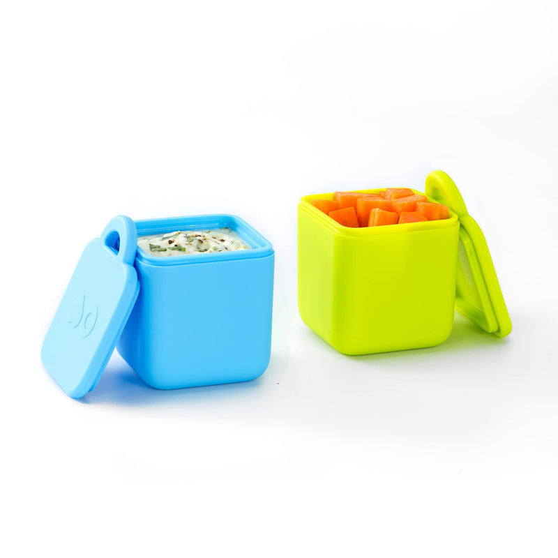 OmieBox (2 pack) Leakproof Dips Containers To Go, Salad Dressing Container, Condiment Container with Lids - Food Safe Silicone - 4 ounces (Blue/Lime) Blue/Lime - NewNest Australia