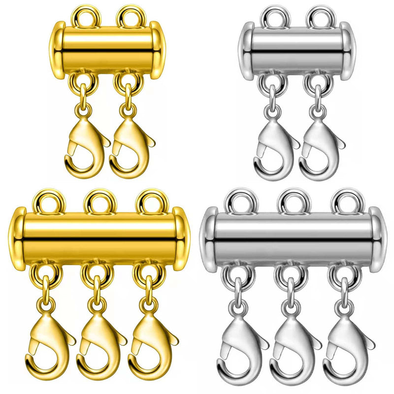 Layered Necklace Spacer Clasp,Magnetic Slide Clasp Lock Necklace Connector Multi Strands Slide Tube Clasps 4PCS Lobster Clasp Gold and Silver - NewNest Australia