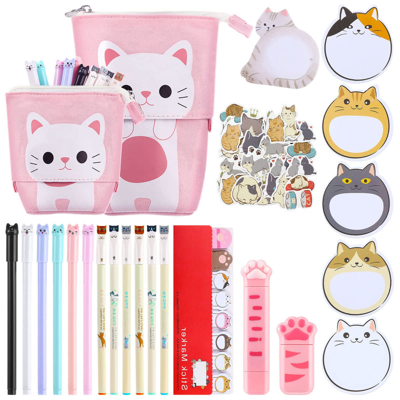 400 Pieces Cute Cat Stationery Set Cartoon Kawaii Stationary Cute School Supplies Including Gel Ink Pens Sticky Memos Notes Telescopic Pencil Pouch Bag Correction Tapes Album Sticker for School Office - NewNest Australia