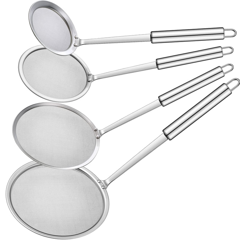 Hot Pot Fat Skimmer Spoon 4 Pieces Fine Mesh Strainer 201 Stainless Steel Strainer Sliver Spoon Strainer Fat Colander Spoon Oil Skimmer Ladle for Cooking Skimming Grease,gravy and Foam - NewNest Australia
