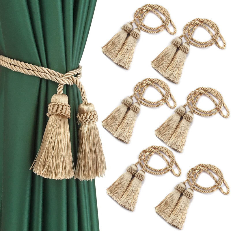 Fenghuangwu Curtain Tiebacks Handmade Decorative Curtain Holdbacks Rope with Tassel (Beige, 6) Beige - NewNest Australia